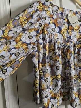 LAST CALL New A.N.A Cotton Rayon Boho Floral Flower Garden Blue Orange Top XL